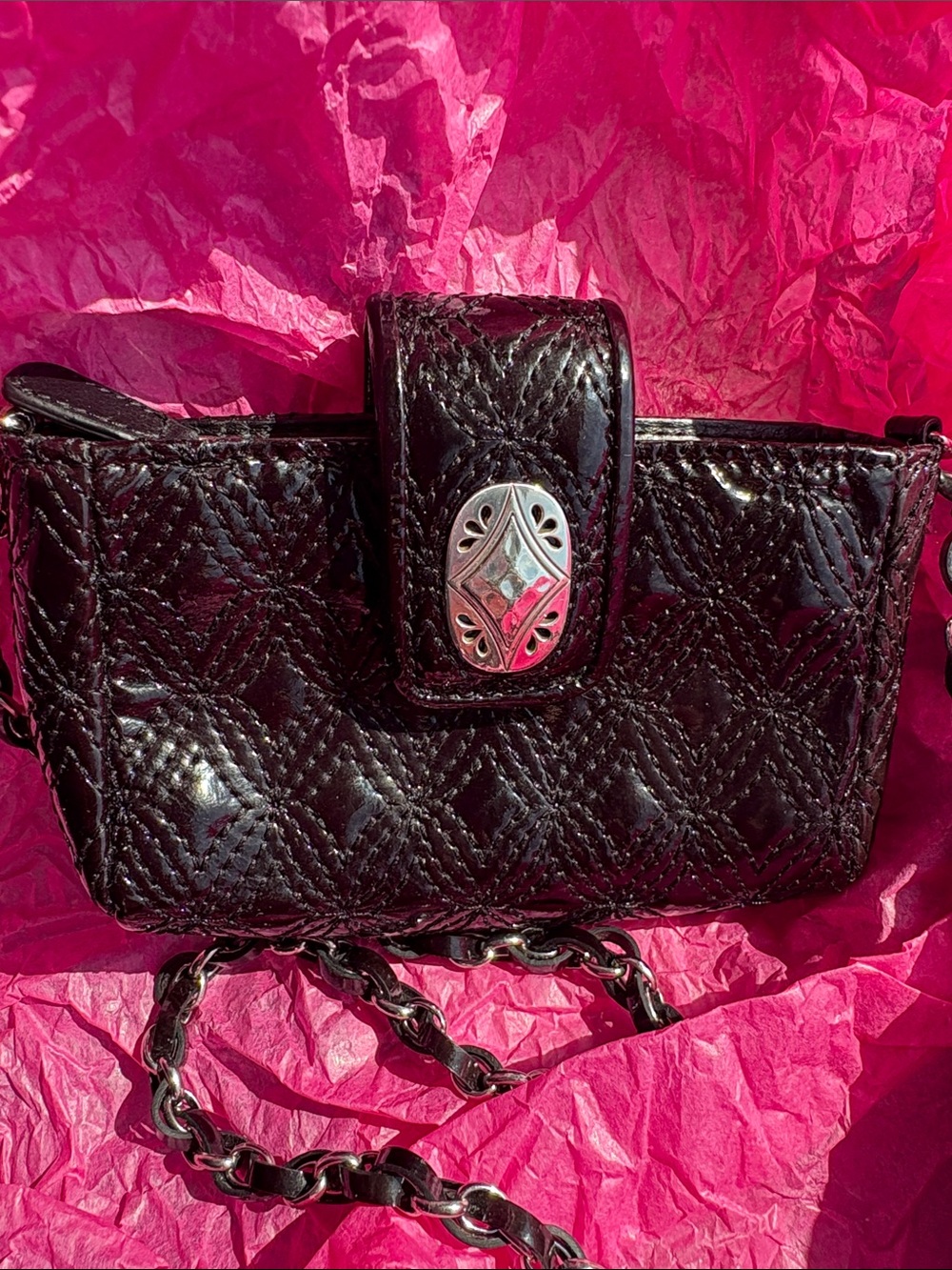 Brighton Black Quilted Mini Crossbody with Chain Strap